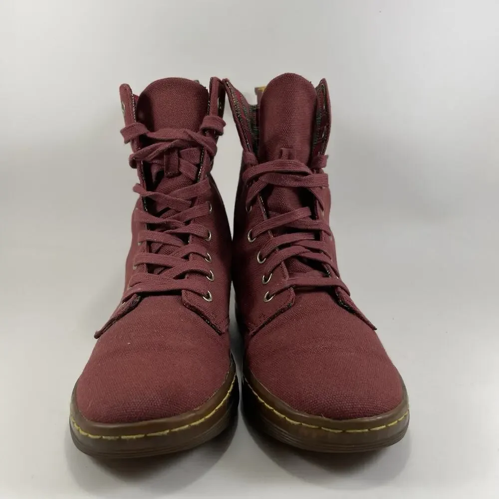 Dr Martens Docs Stratford Canvas Fold Over Boots Womens Size 6 Red Tartan Inlay